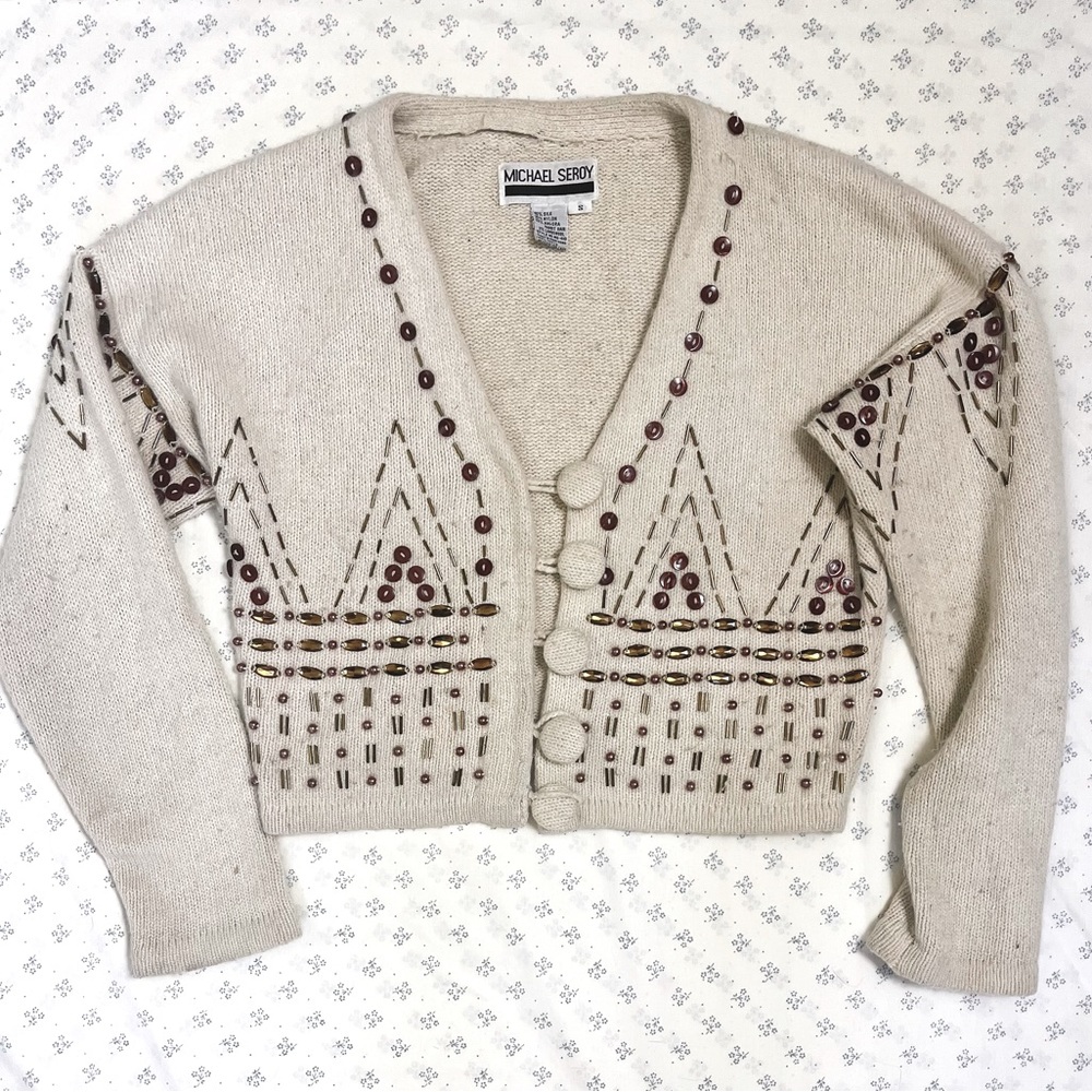 Cashmere/angora/Silk blend Beaded sweater Sz SMALL